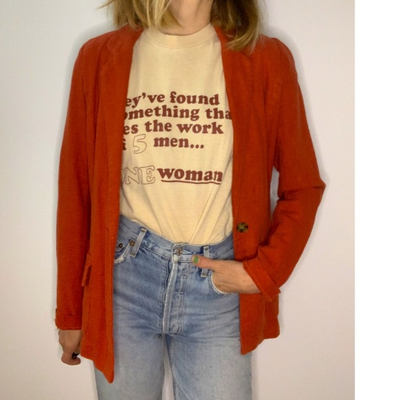 Vintage Jackets & Blazers - Vintage Style Linen Blazer Burnt Orange